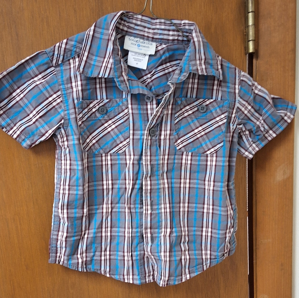 Burgandy & Teal Plaid Button-Up Kids Shirt